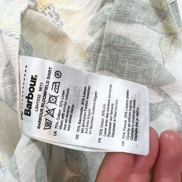 Barbour Top Womens 8 Yellow Floral Linen Blend Bloomfield Shirt NWT Button Down - Picture 5 of 10